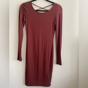 Forever 21 long sleeve, mauve, midi dress with crisscross back - Size S
